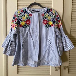 Zara Seersucker Jacket with Embroidery